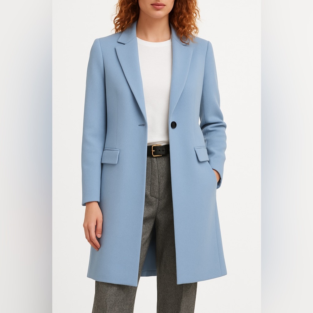 Elegant Wool Sky Blue Women's Coat